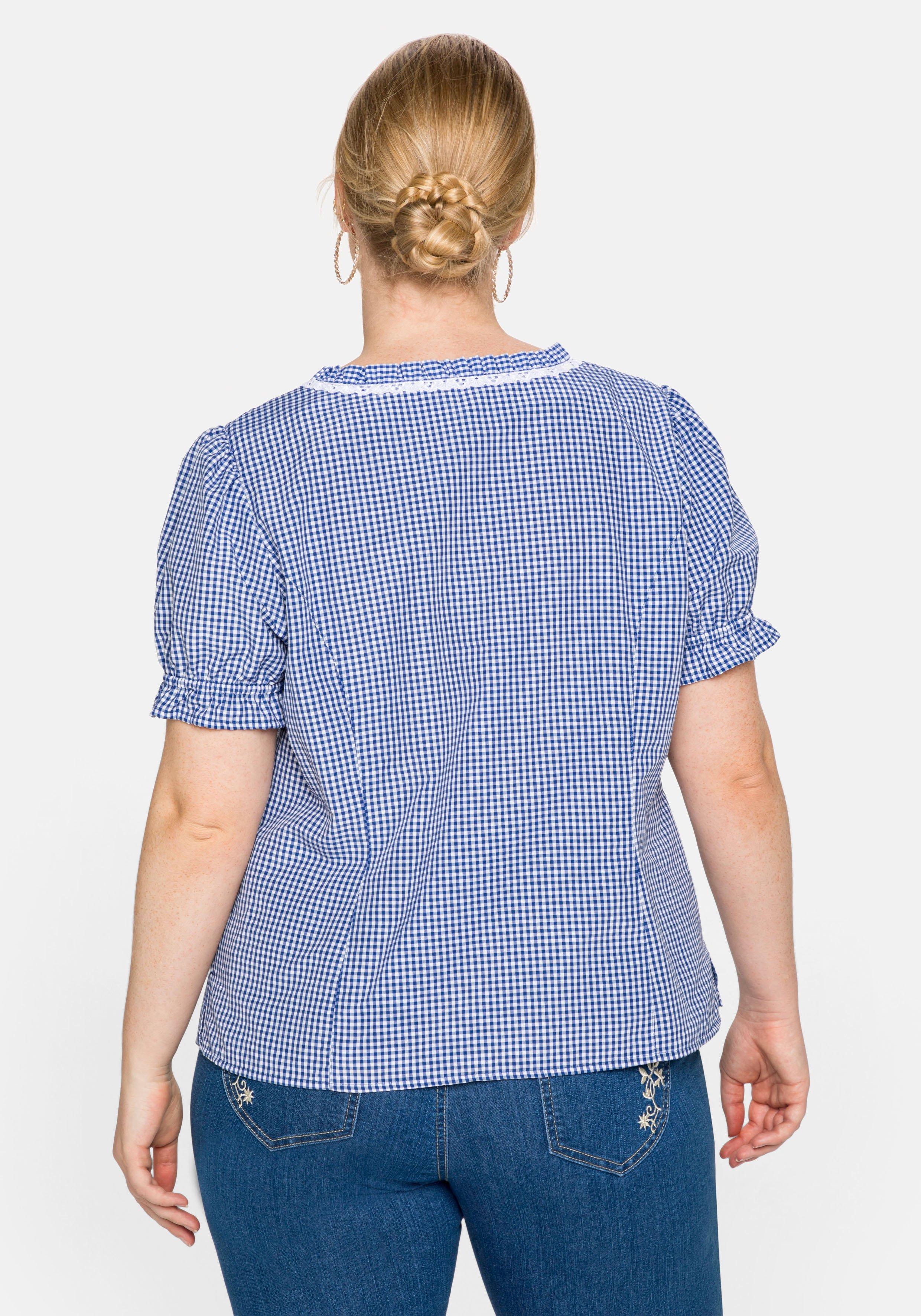 Trachtenbluse im Karo-Design, mit Spitzenbesatz