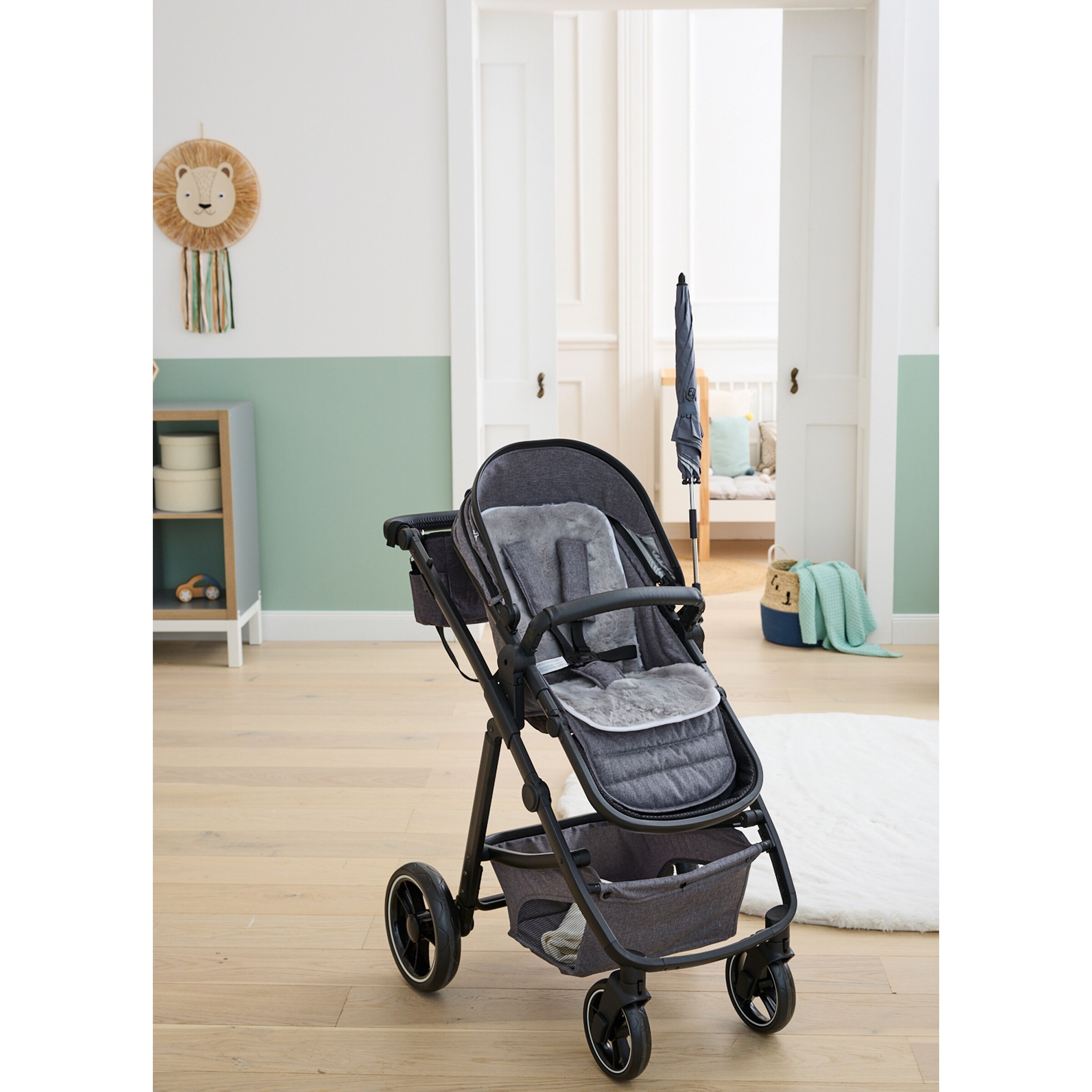 babycab Lammfelleinlage für Kinderwagen, Buggy grau