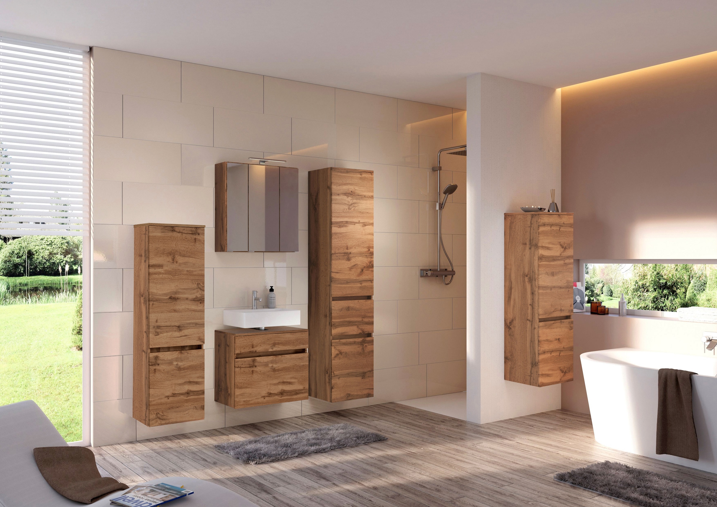 welltime Waschbeckenunterschrank »Baabe« Badmöbel Breite 60 cm, hängende Montage