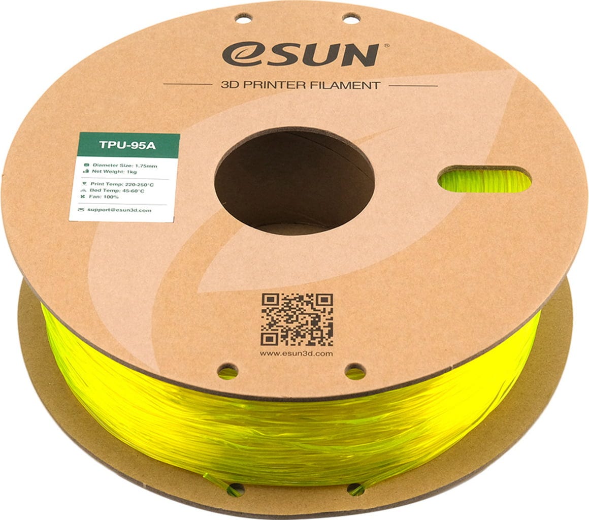 eSUN  TPU-95A Translucent Yellow, 1,75 mm / 1000 g    Robustes Filament mit ausgezeichneter Elastizität