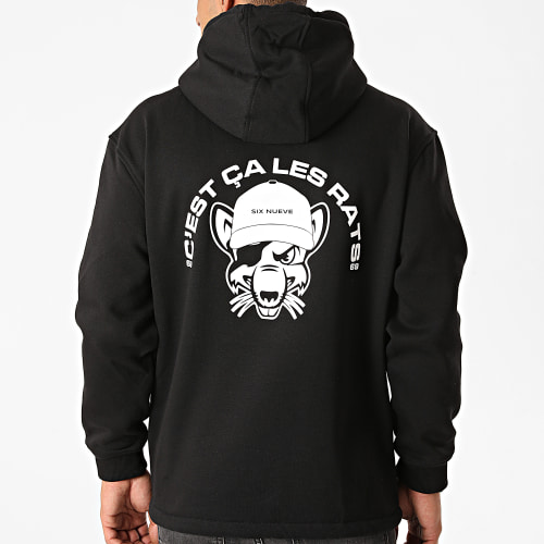 Sweat Capuche Col Zippé Rats Noir