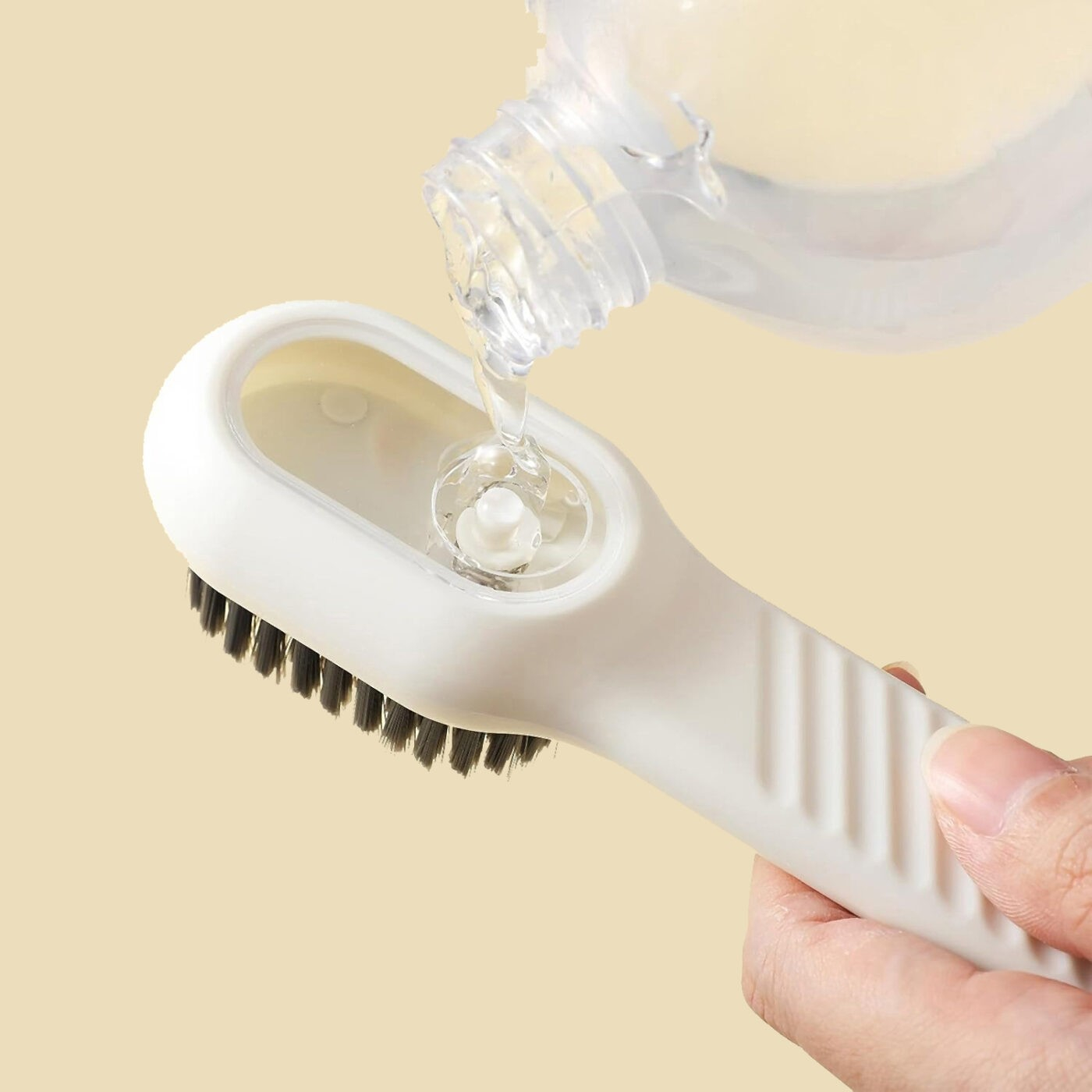 (17cm) Universal Reinigungsbürste Multifunktionaler Kleider Scrubber Schuh Cleaner mit Seifenspender - Weiss