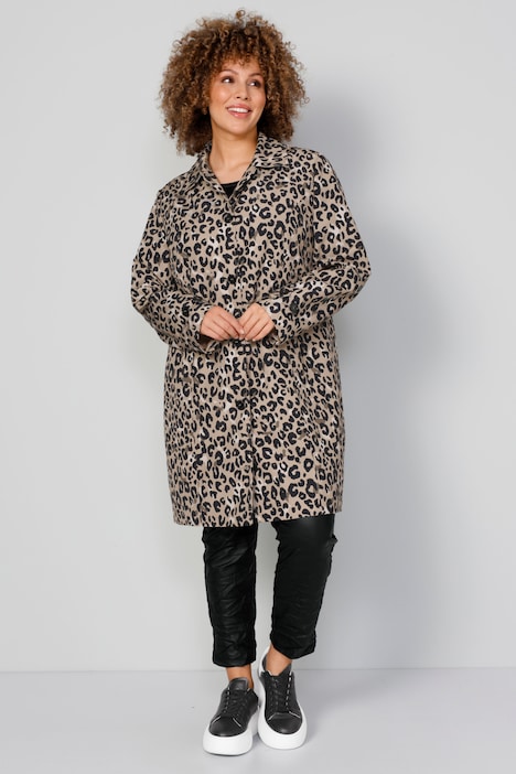 Kurzmantel, Animalprint, Hemdkragen