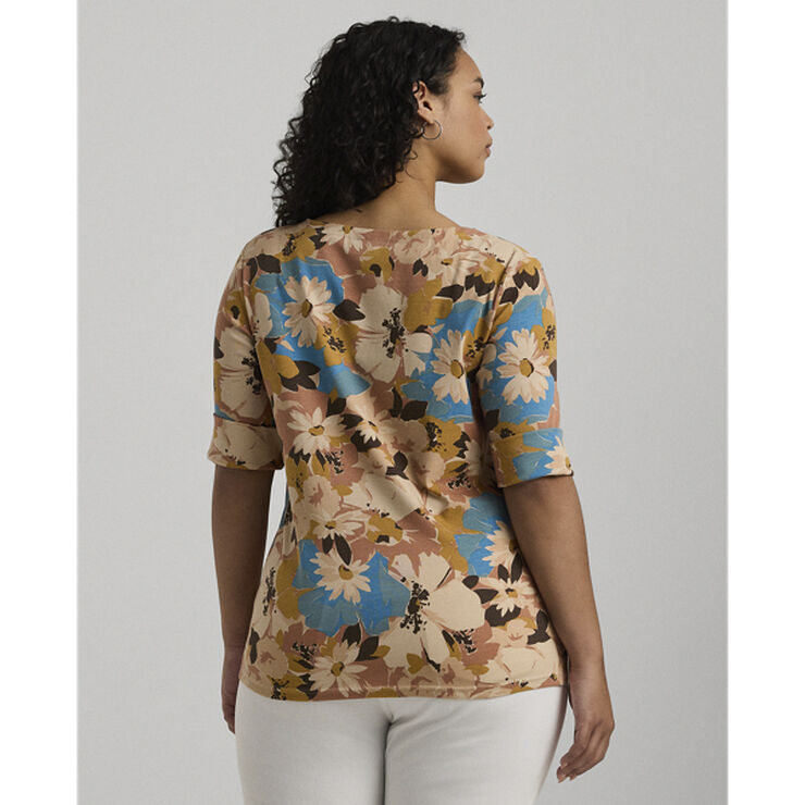 Lauren Ralph Lauren RFND STRTCH 1X1 RIB-ELB SLV BT NK T Cream multi