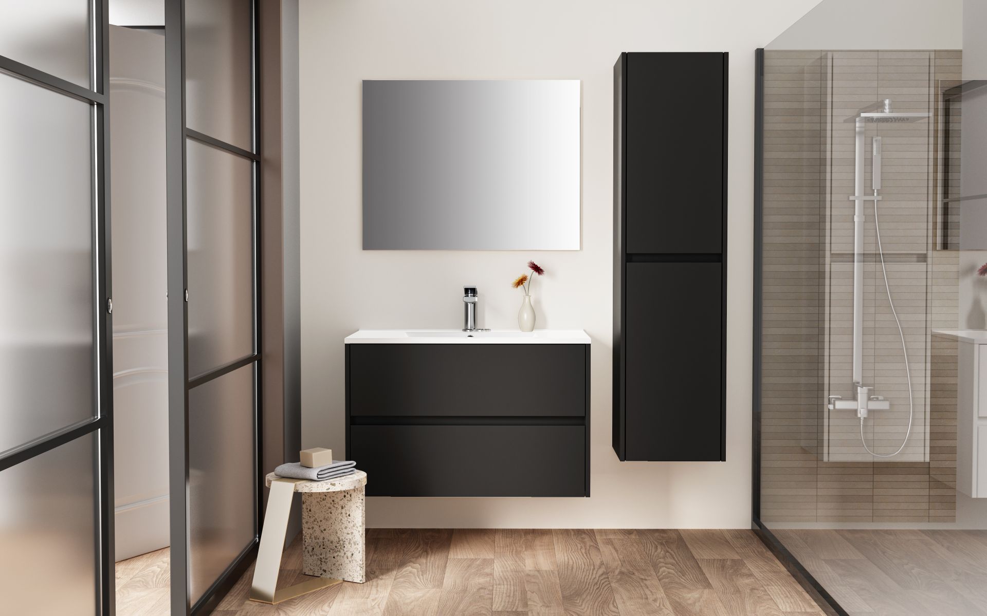SaniGoods Hayat kolomkast zwart 135x35cm