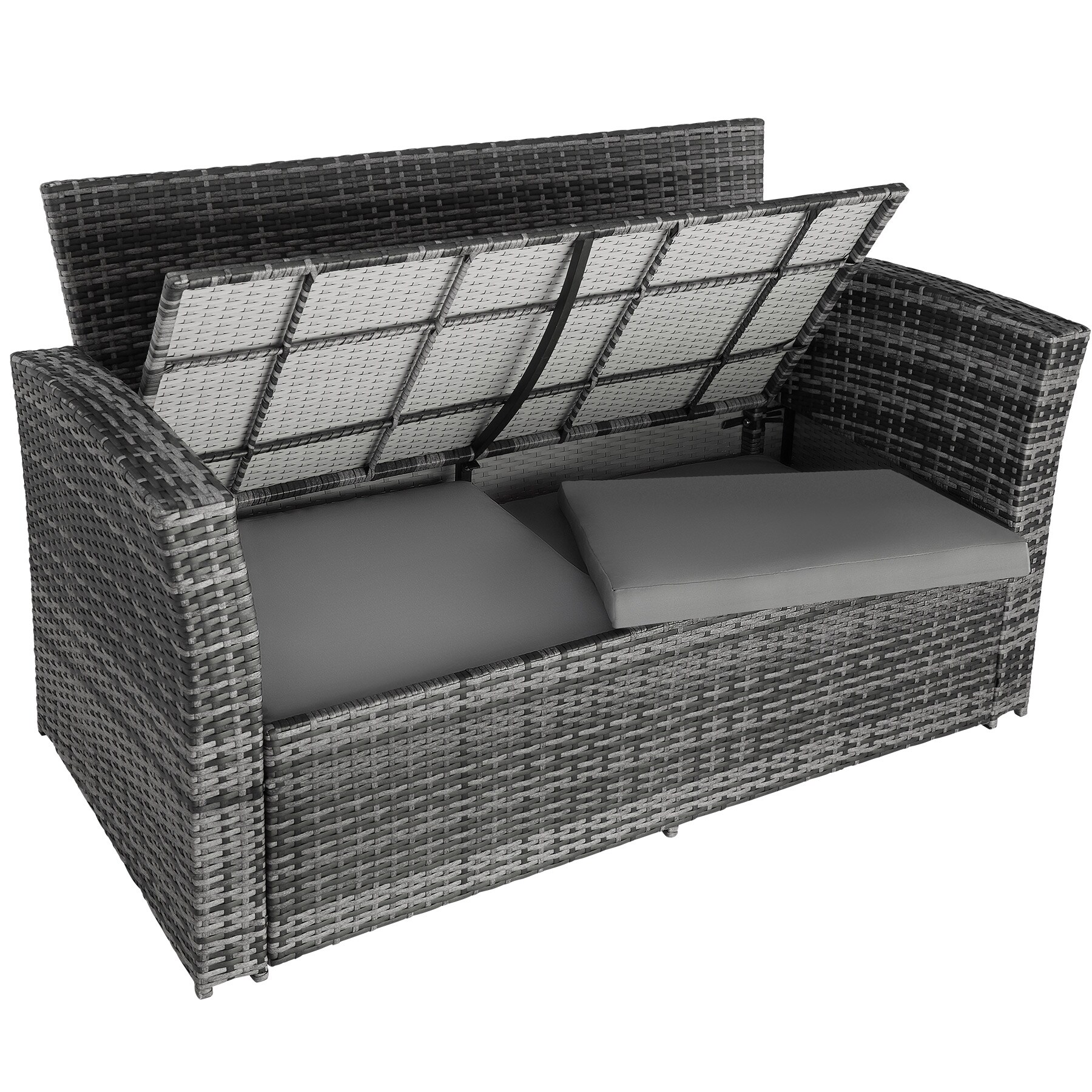 tectake® Rattan Sitzgruppe, für 4 bis 6 Personen, UV-beständig, inklusive Staufach und Schutzhülle