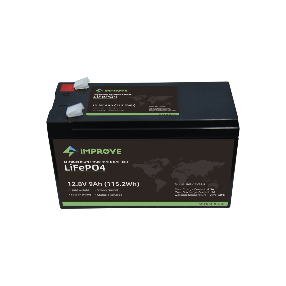 IMPROVE Lithium Batteri 12V 9Ah (LiFePO4) BMS 9A