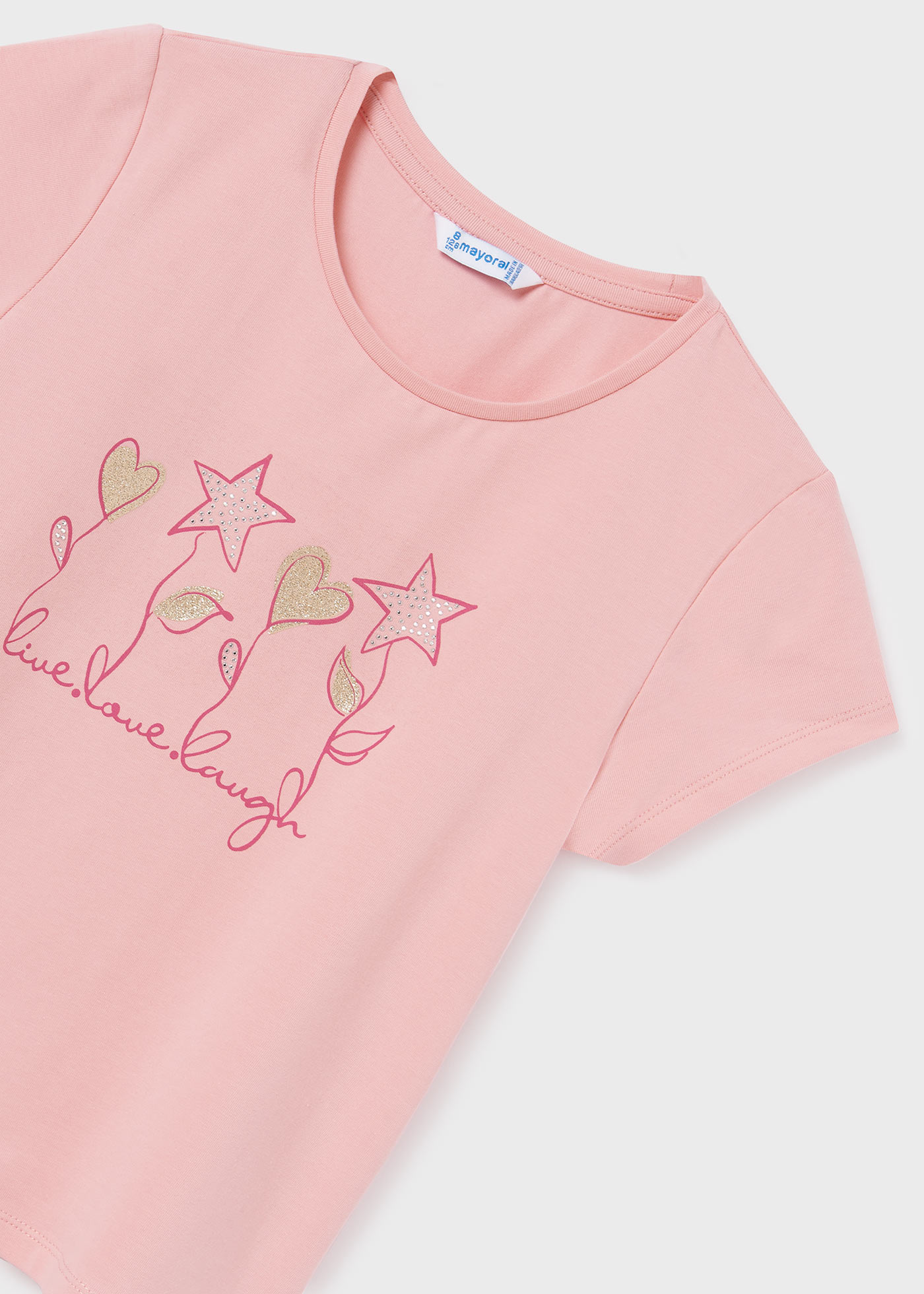 Camiseta de manga curta para meninas, feita de algodão sustentável.
