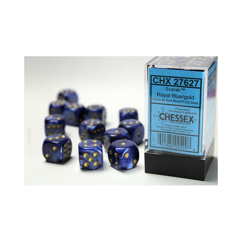 Pack de 12 dés D6 * scarabée * BLEU ROI
