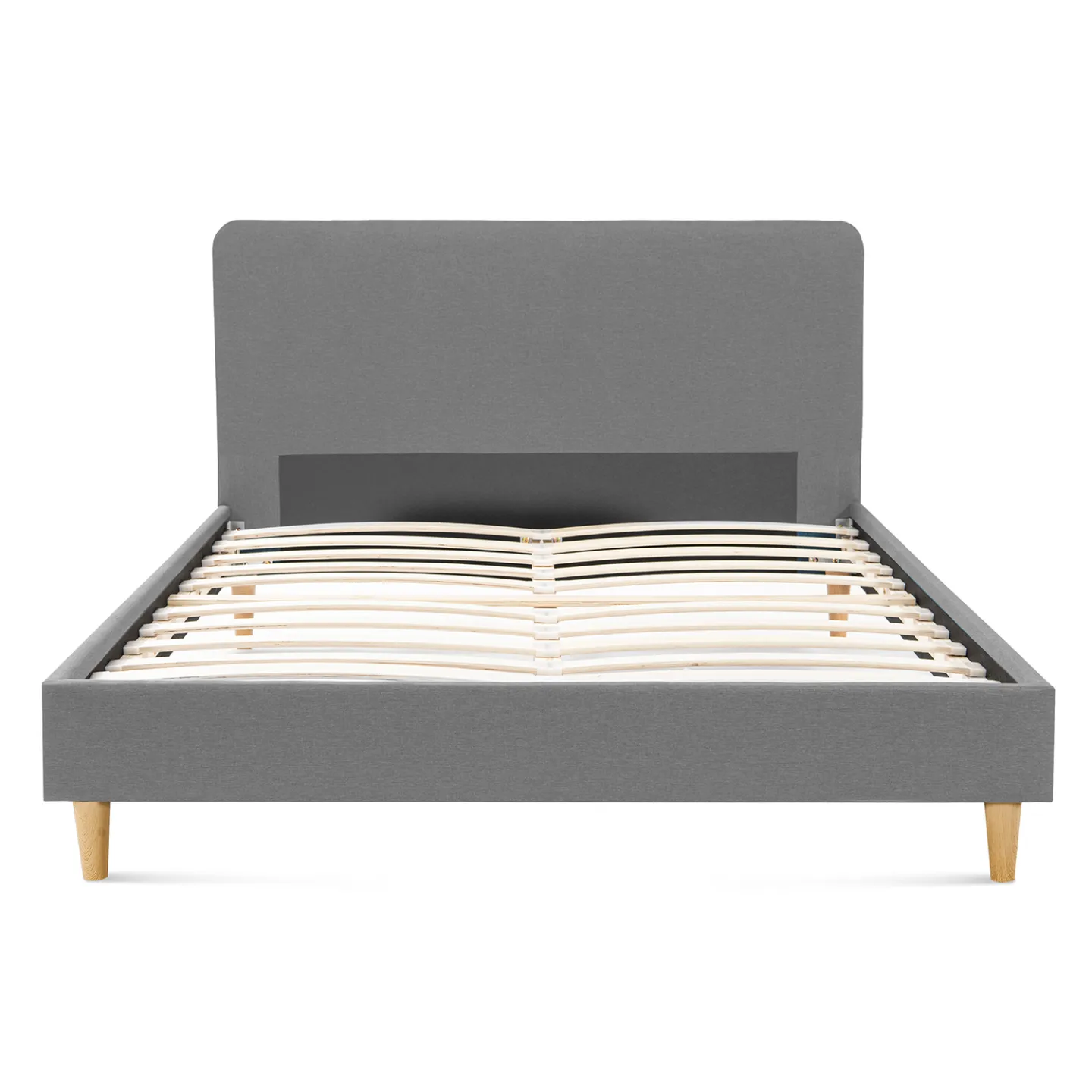 Lit double scandinave BALTA avec tête de lit et sommier 140 x 190 cm tissu gris clair