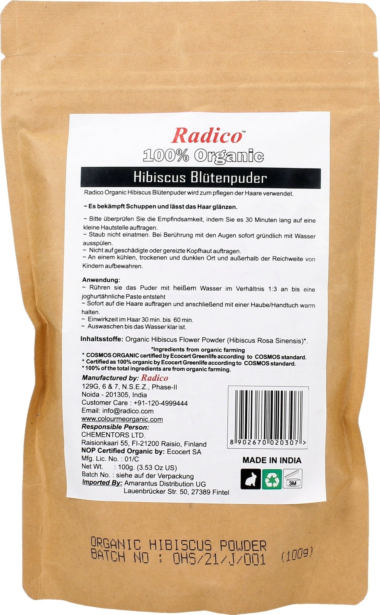 Radico  Bio-Hibiskus Pulver, 100 g