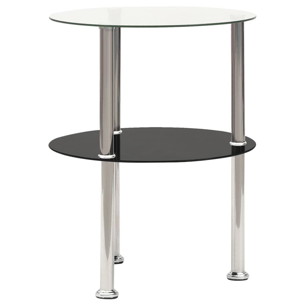 vidaXL Salontafel met 2 lagen, 38 cm, helder/zwart gehard glas