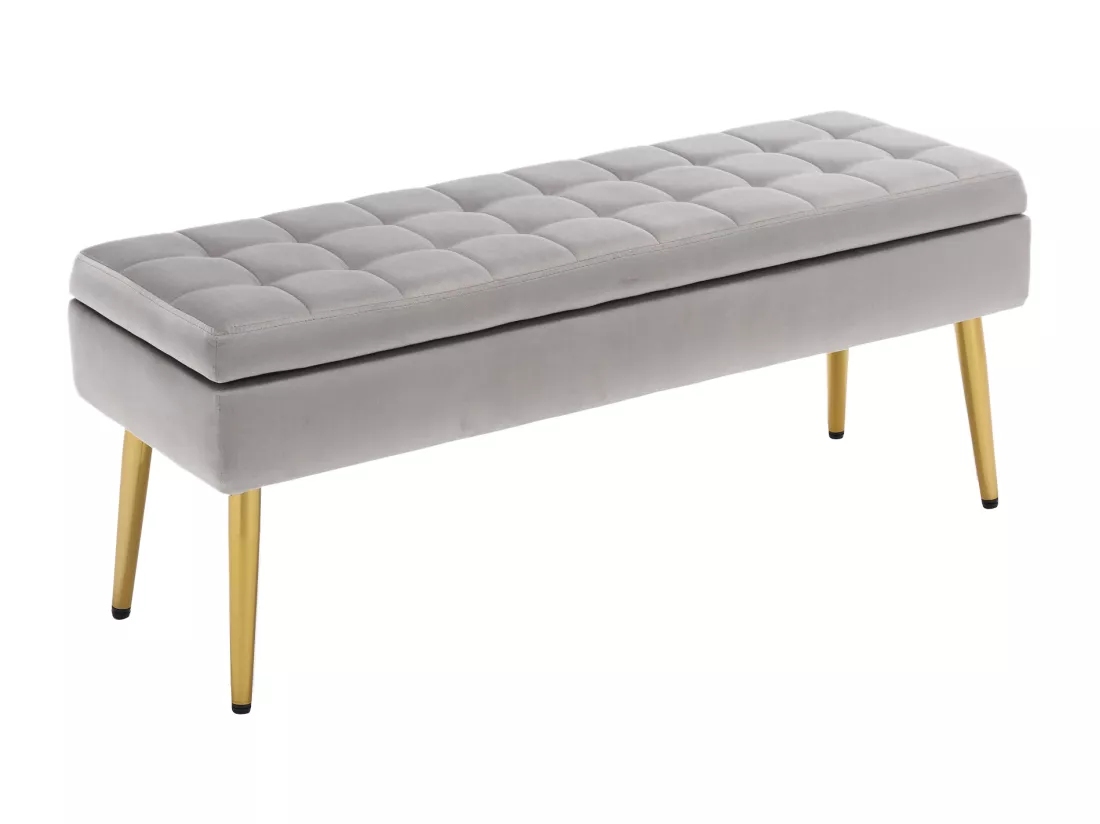 Banc de rangement, 111x35x44.5cm, pieds en métal doré pour salon, à l'entrée, à la chambre à coucher, en velours vert