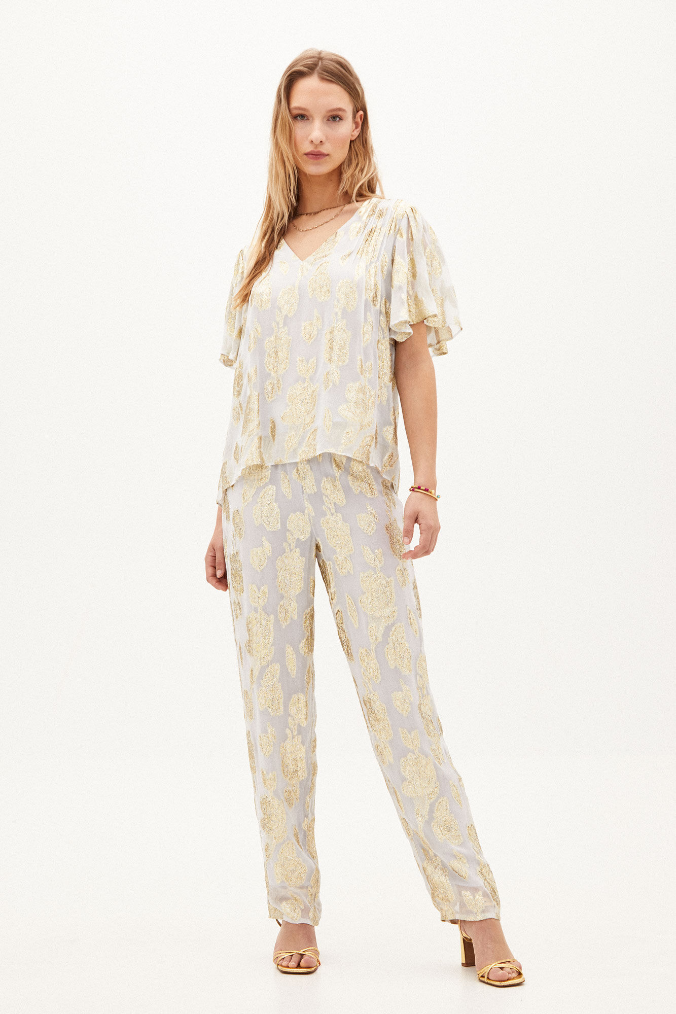 Calça Olga Flowy com Lurex - Amarela
