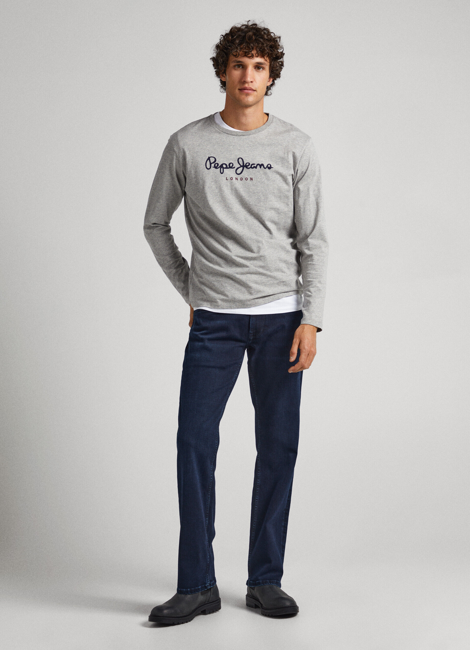Camiseta de algodão com logotipo estampado - cinza mesclado