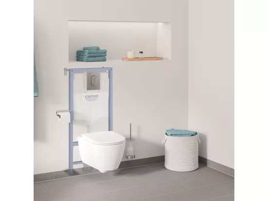 Pack WC suspendu sans bride GROHE Essence avec abattant + plaque chromée + bâti Grohe + Dérouleur papier