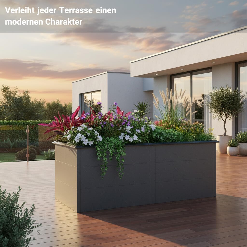 Hochbeet Metall Anthrazit - Premium Hochbeet aus pulverbeschichtetem Stahlblech für Garten, Schneckenschutz, wetterfest, ideal für Kräuterbeet, Frühbeet & Blumenkasten (XL: B200cm x T100cm x H77cm)