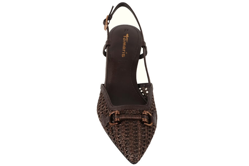TAMARIS SLINGBACK I MØRKEBRUNT SKIND MED FLET