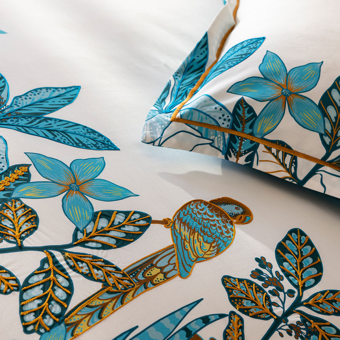 Perle de Coton Parure housse de couette en Percale de Coton Kinston blanc/turquoise