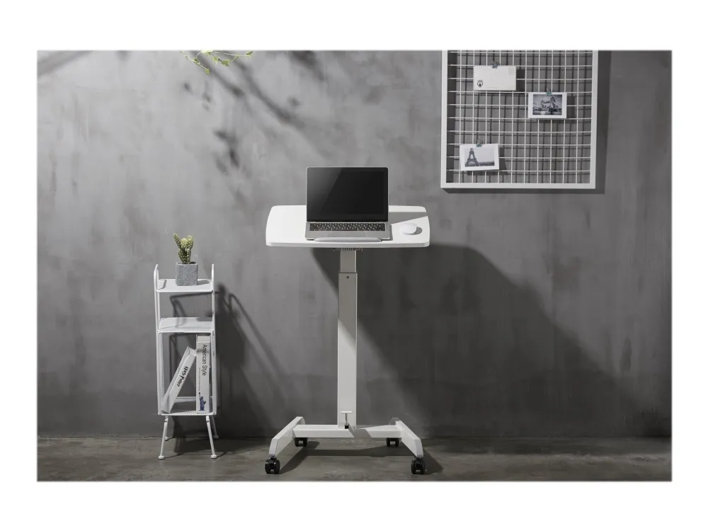 DELTACO Office - Sidde/stå-skrivebord - mobil - rektangulær - plastik, spånplade, melamin, stål, aluminium - hvid - hvid base - hvid