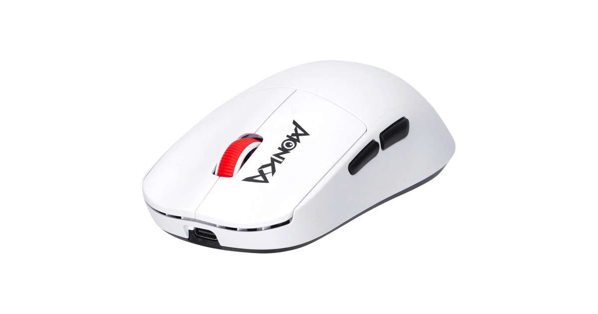 MonkaPrime G997W gaming muis  (Wit/rood, 800 - 26.000 DPI, 4K Hz, RGB, 2.4 GHz / Bluetooth / USB)