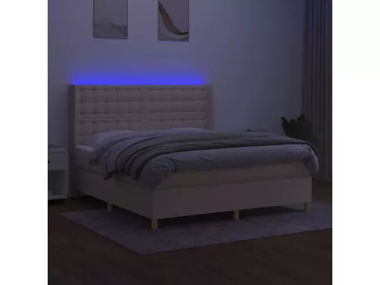 Sommier tapissier avec matelas et LED Crème 180x200 cm Tissu