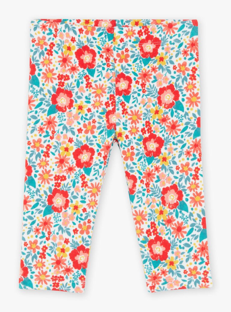 Legging écru à fleurs