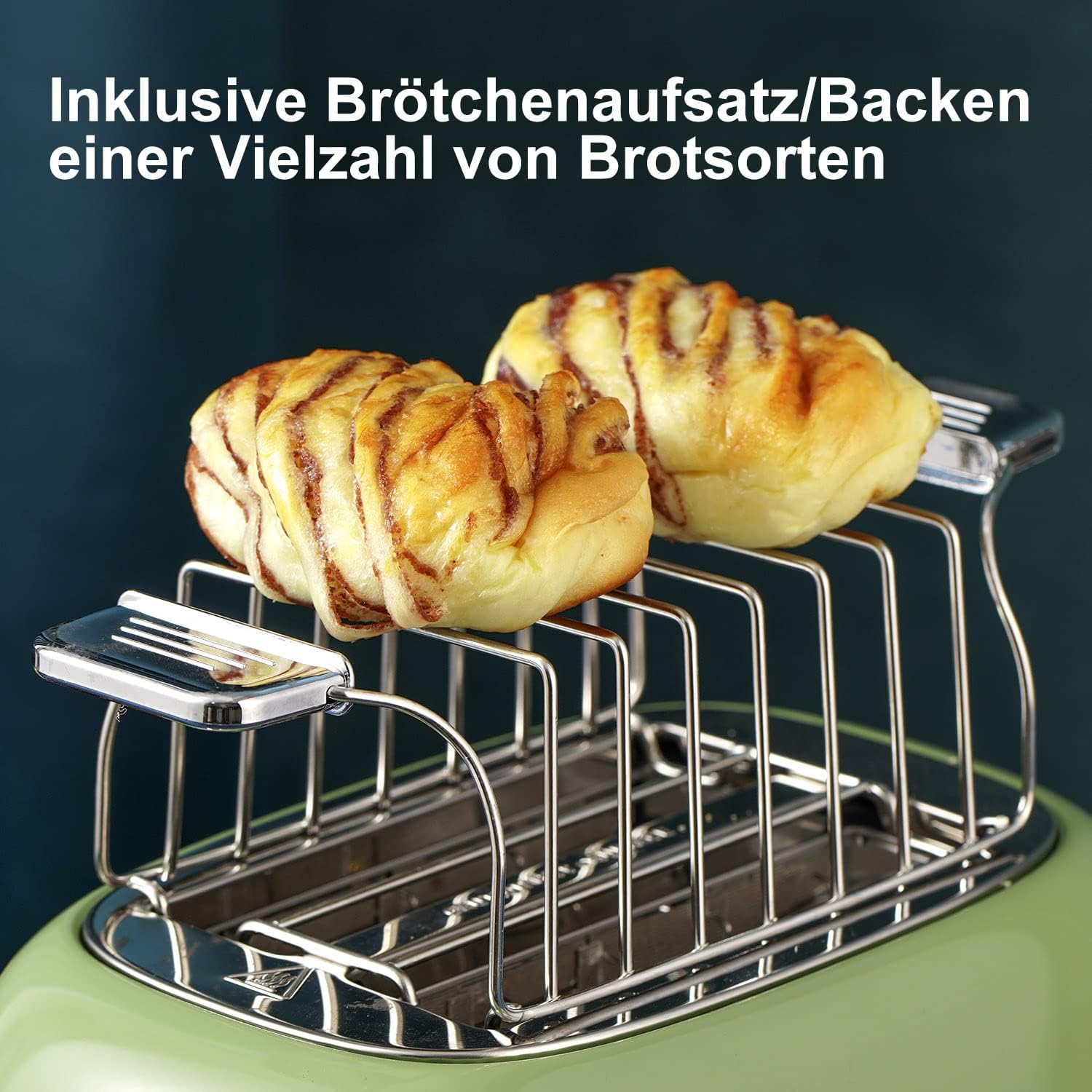 toaster wasserkocher set, frühstücksset toaster wasserkocher, Wasserkocher aus Edelstahl, 2200W, Schnellaufheizung, Toaster mit Brötchenaufsatz zum Erhitzen aller Brotsorten, retro Grün
