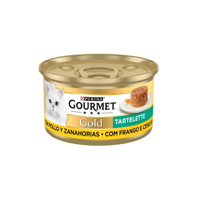 Lata de torta de frango gourmet dourada para gatos