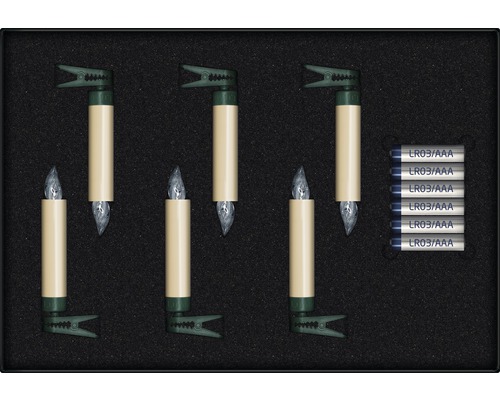 Set van 6 draadloze LED-kerstboomkaarsen, uitbreidingsset Krinner Lumix Superlight Mini, warm wit licht, inclusief timerfunctie en batterij.