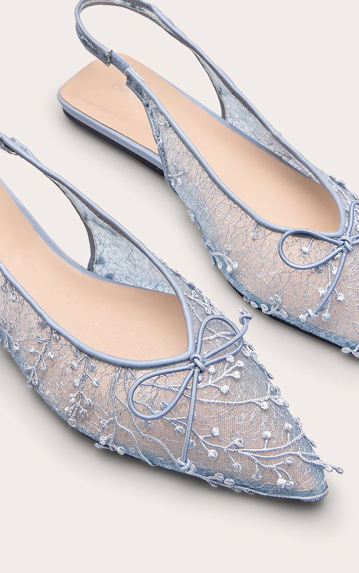 Bleu Ballerines À Bride Arrière En Mesh Texturé Avec Détail Nœud