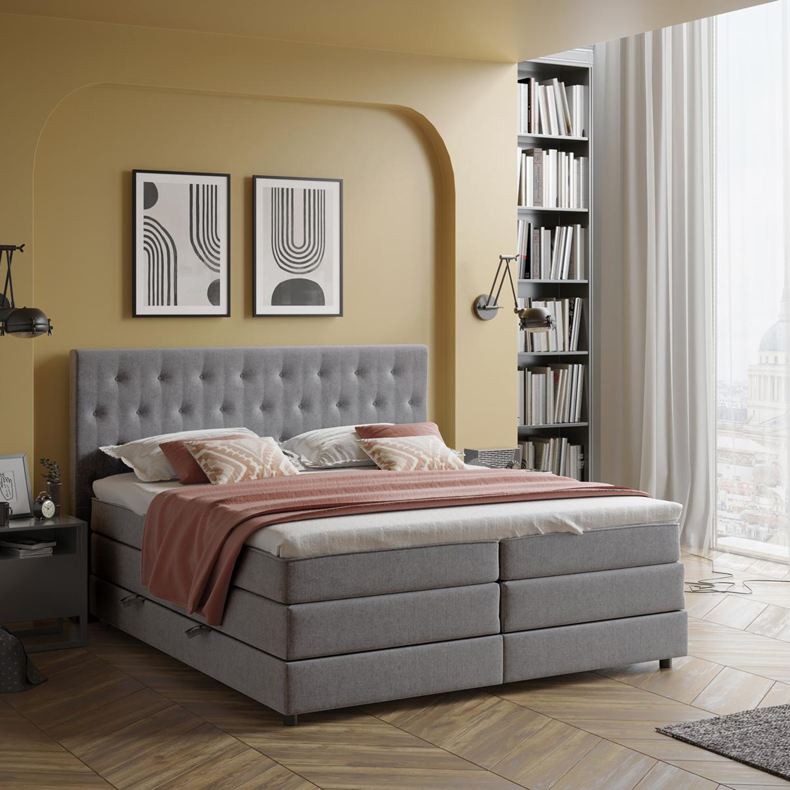 Boxspringbett - silber - H3 - 140x200 cm