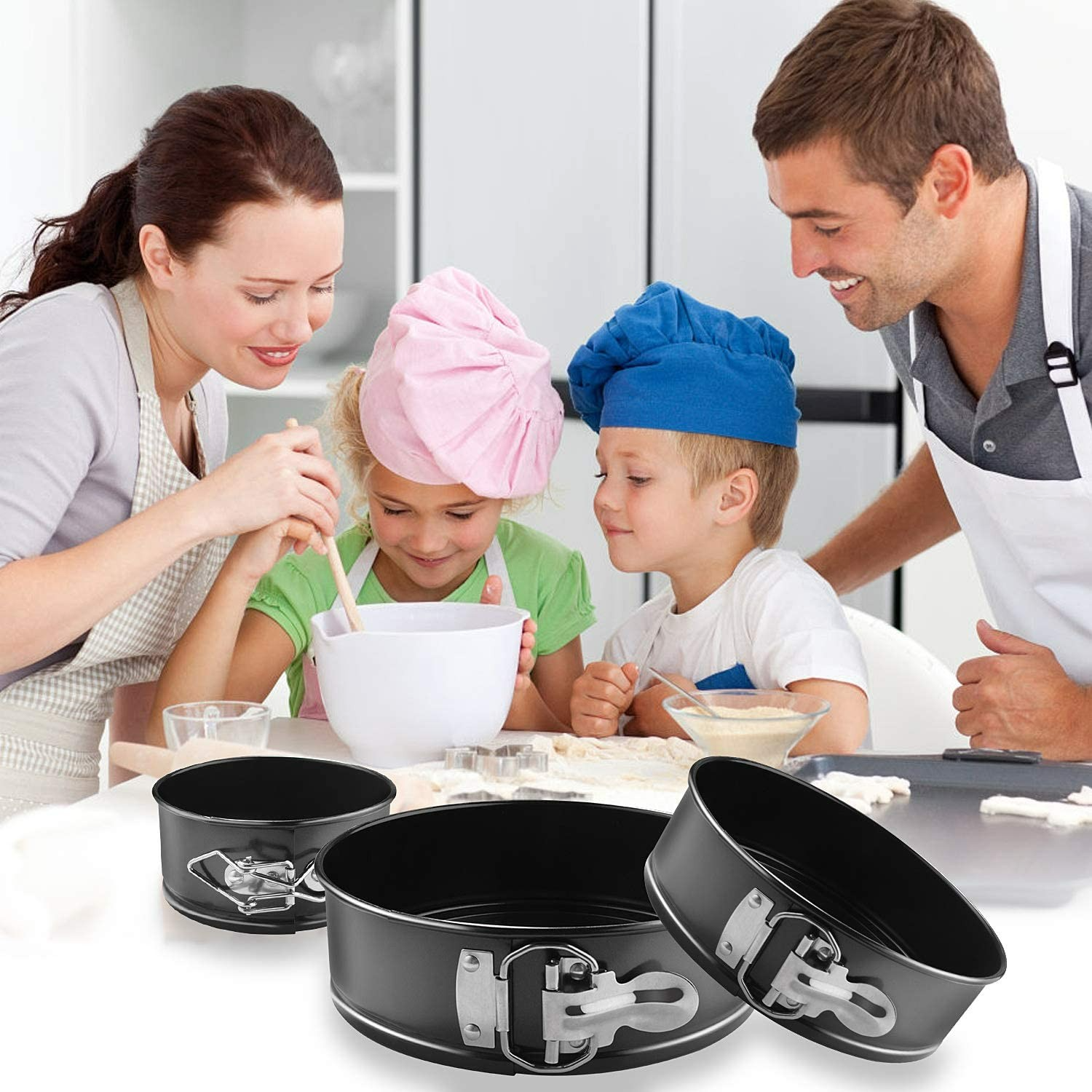(3er Set) Ø11/18/23cm Edelstahl Kuchen Springform Anti-Haft Torten Backform - Schwarz
