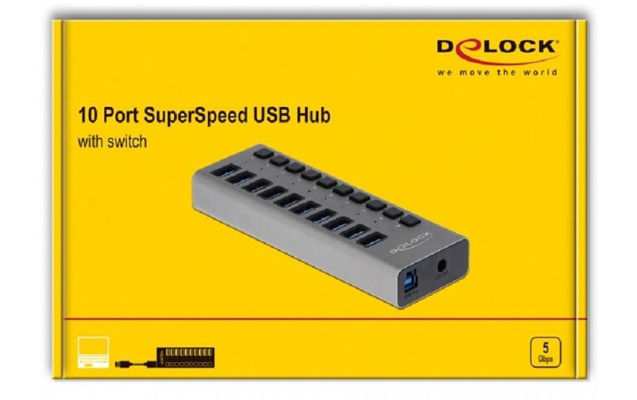 USB-Hub 63670 10x USB-ADelock Externer USB 3.0 10 Port Hub
