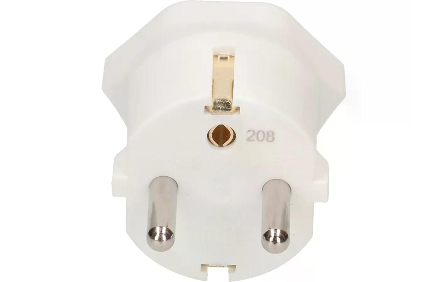 Fixadapter Schuko auf T13, WeissÜbergangsstecker zur Nutzung von 3-poligen Geräten mit Schweizer-Stecker in Ländern mit Schuko-Steckern