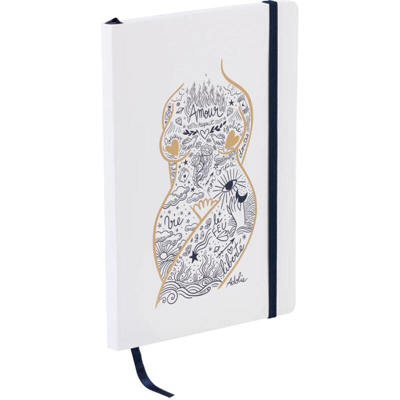 Adolie, Carnet brochure souple A5 14,8x21 cm, 128 pages, ligné, marquepage, fermeture à élastique, ass.