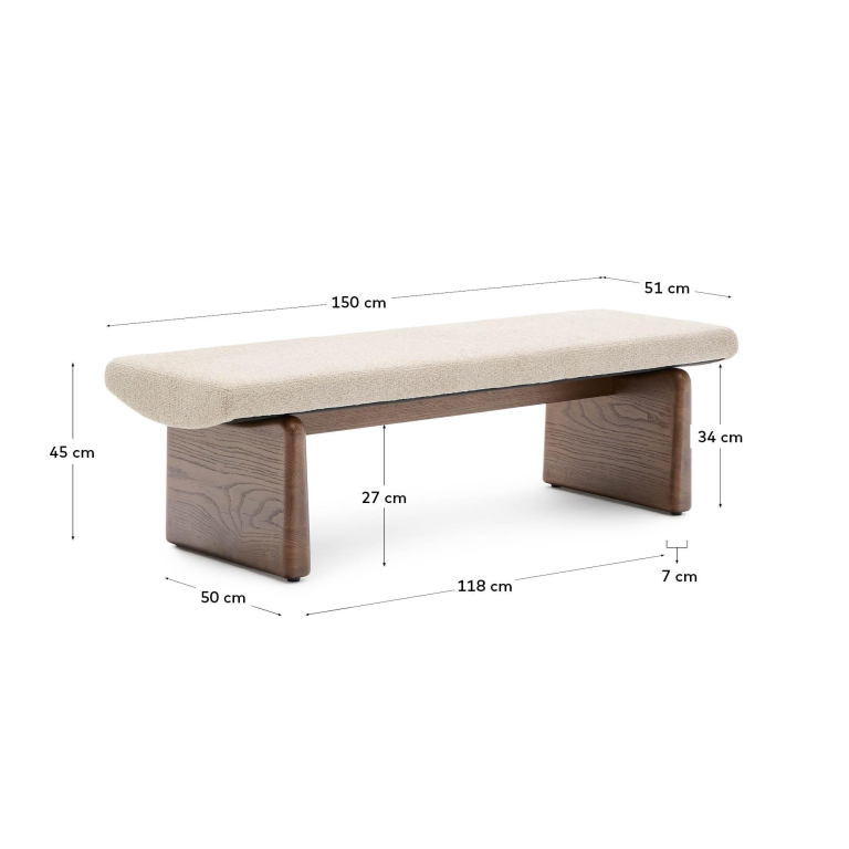 Kave Home Topaz bankje walnoot, beige chenille