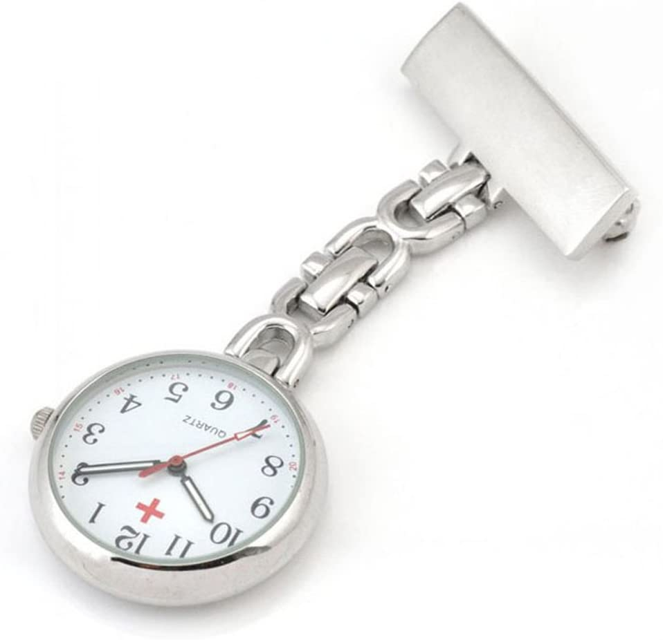 Analoge Quartz Krankenschwester Uhr Ansteckuhr mit Sicherheitsnadel - Silber
