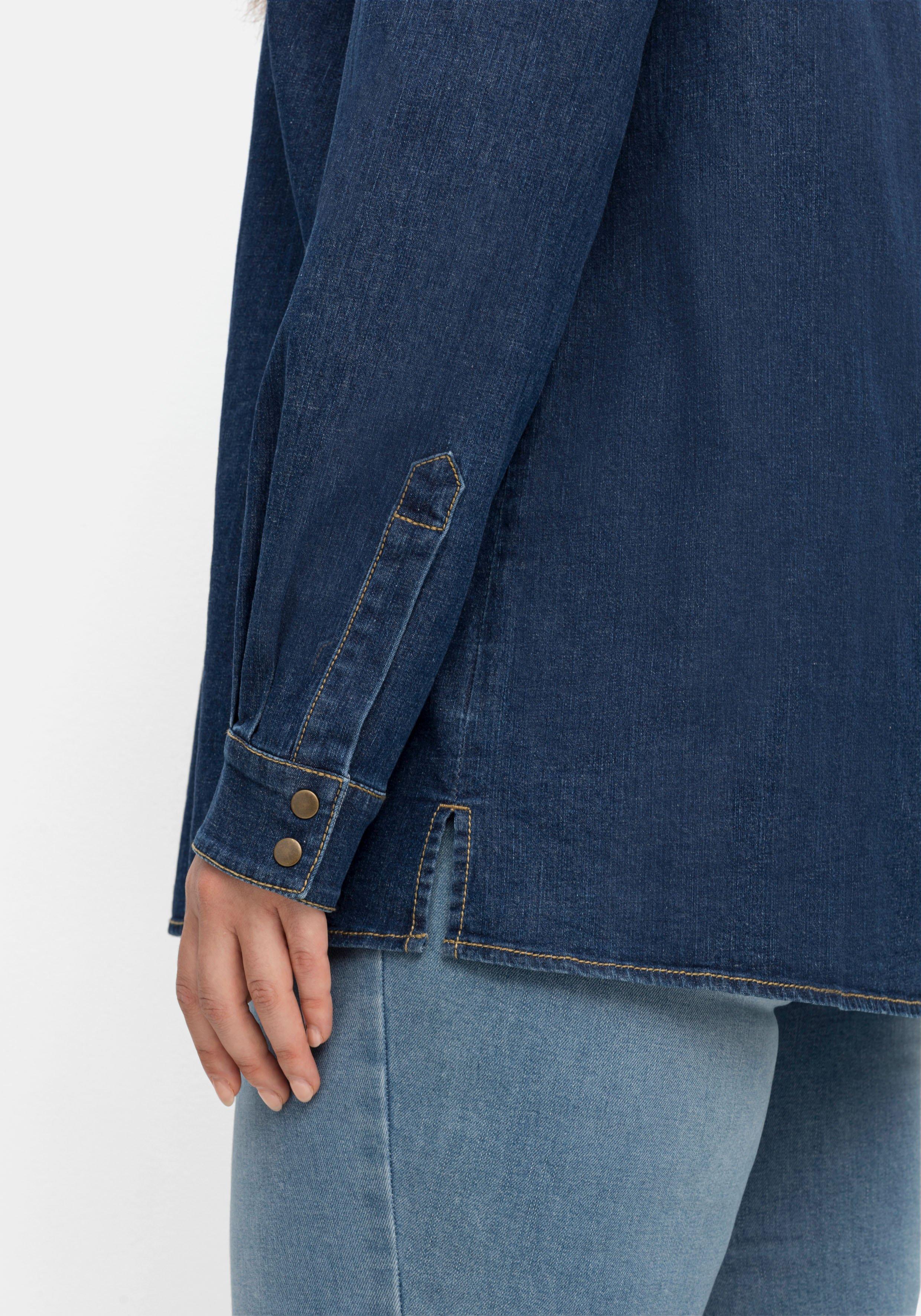 Jeanstunika mit V-Ausschnitt und Hemdkragen