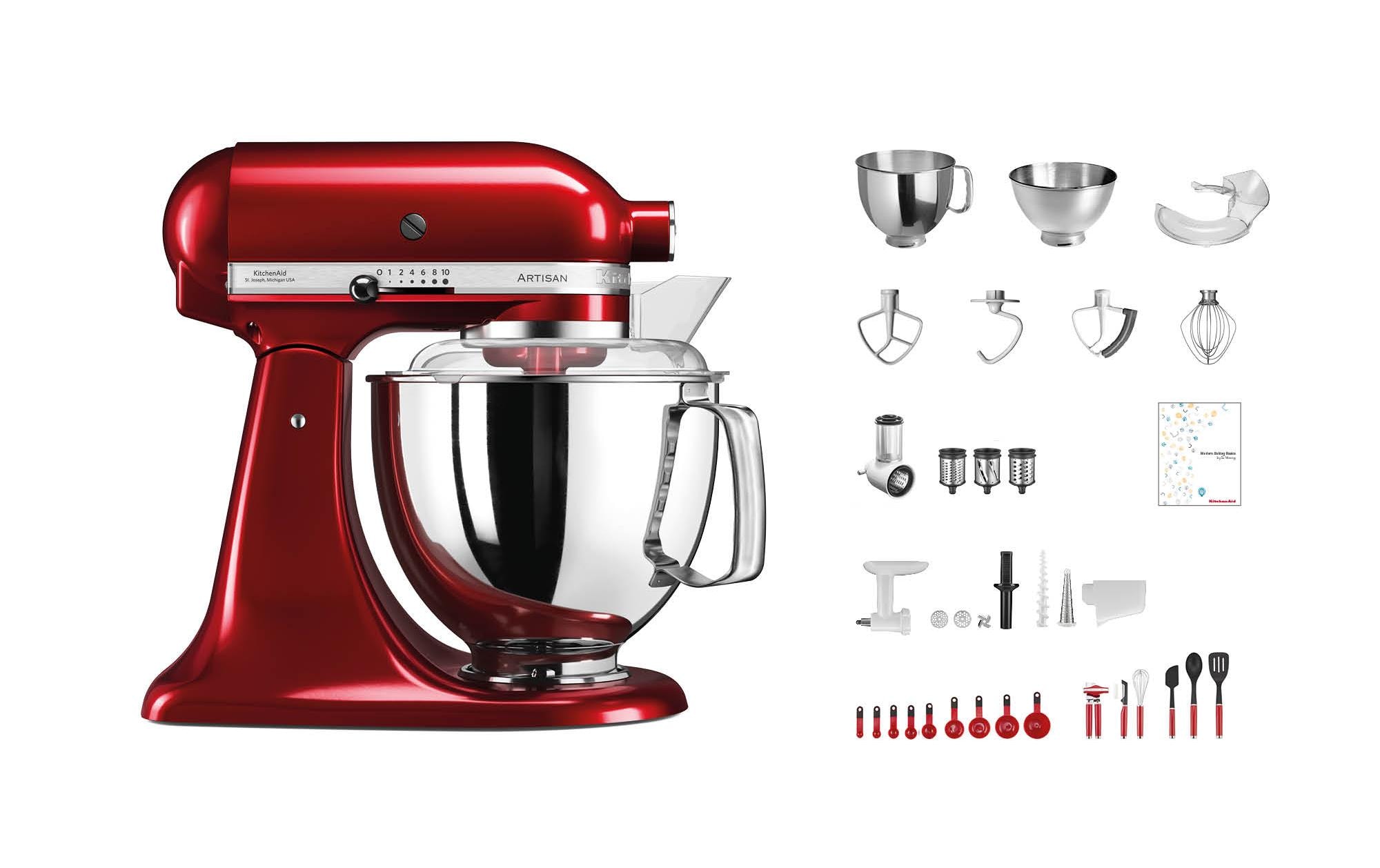 Küchenmaschine Artisan KSM200 Dunkelrot<br>Swiss Anniversary Set mit umfangreichem Zubehör