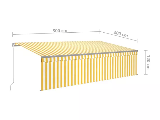 Auvent rétractable manuel avec store LED 5x3 m Jaune et blanc