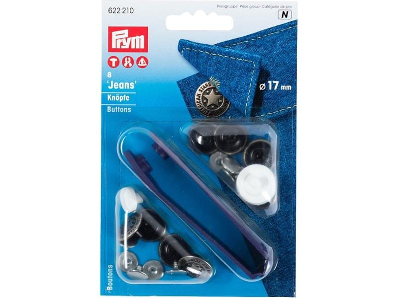 Prym Knöpfe American Star 17 mm, 8 Stück Nähfreie Jeansknöpfe