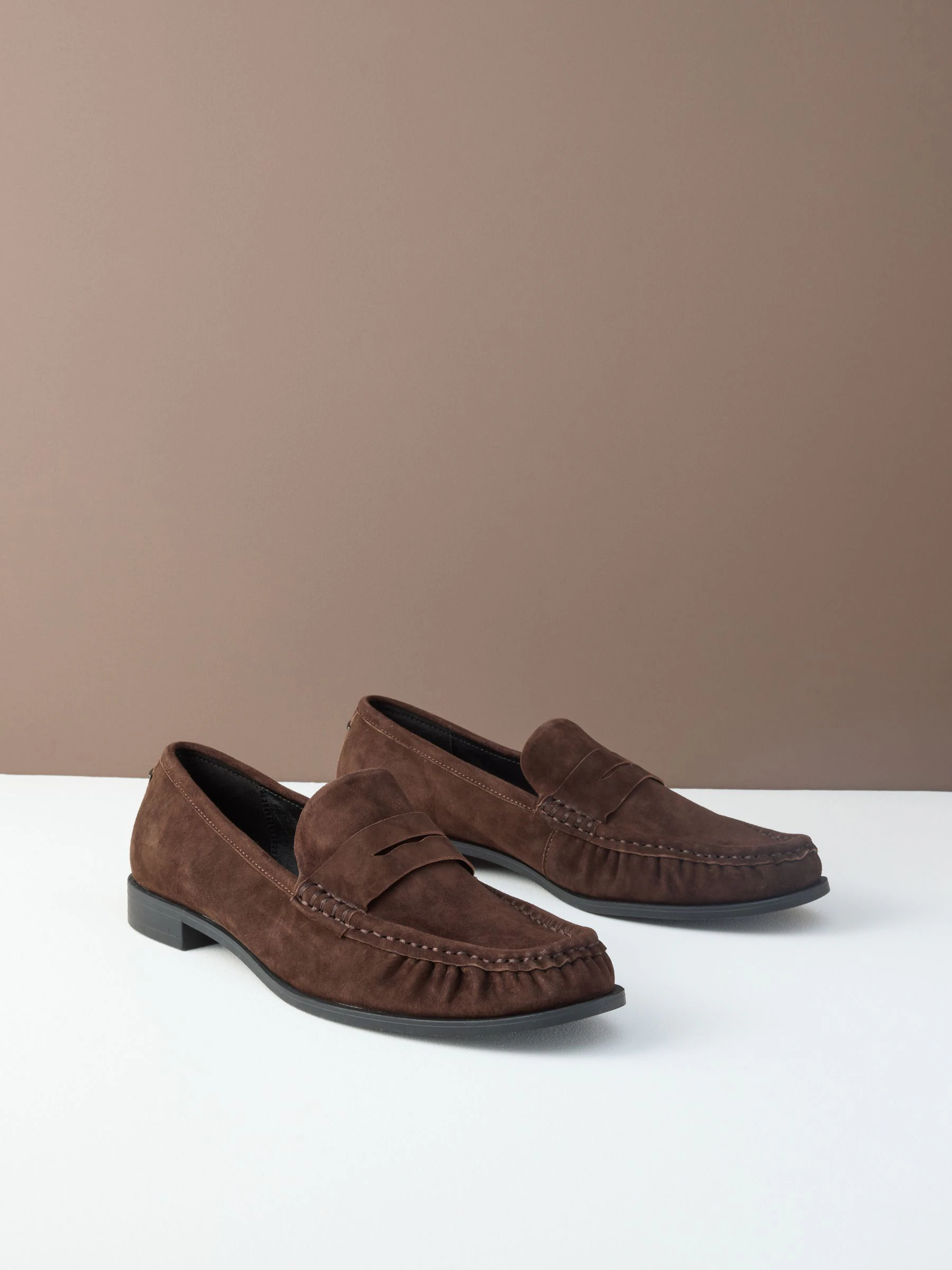 Chocoladebruin suède - Forever Comfort® Premium Leren Loafers met Motionflex en ruches
