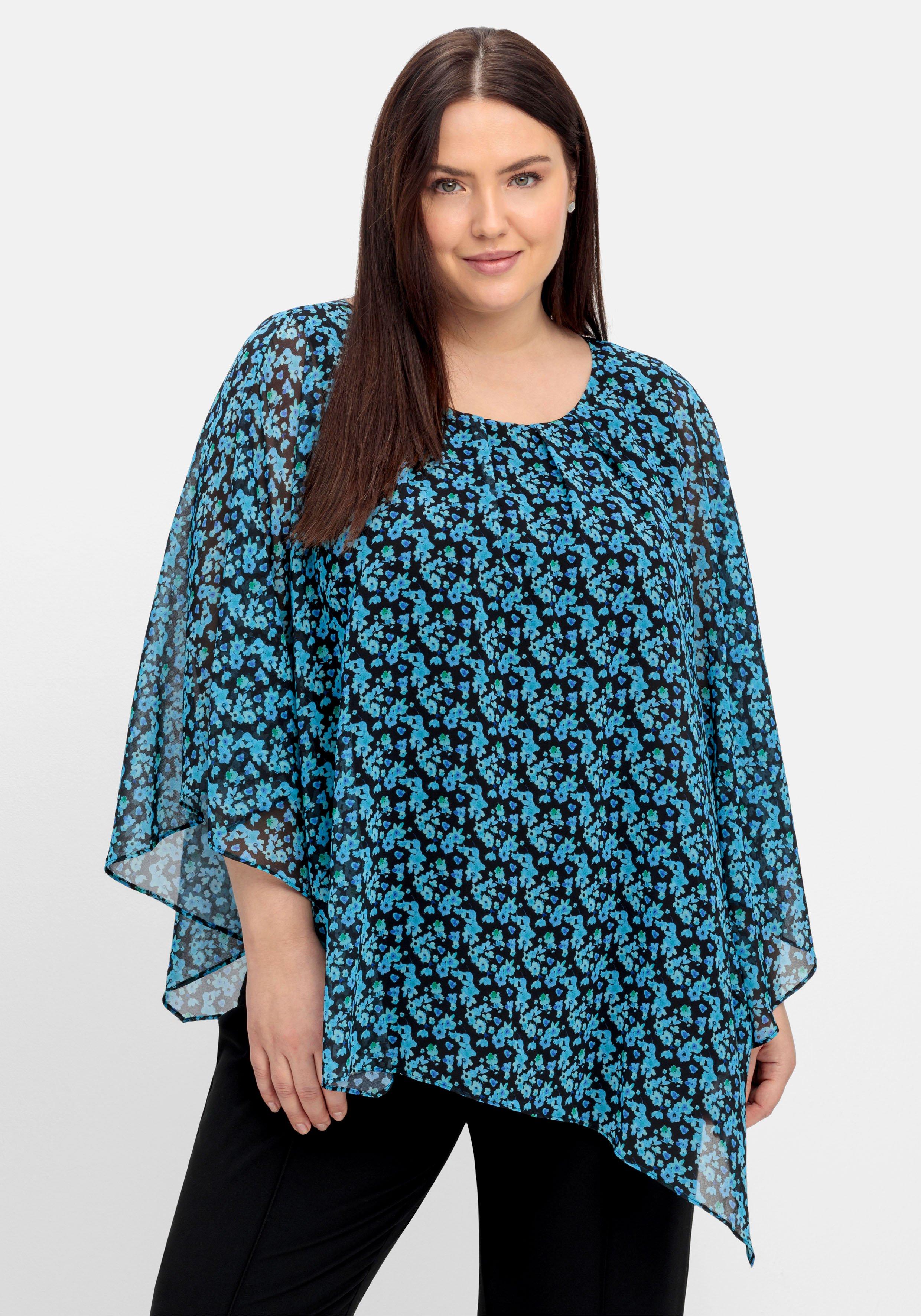 Chiffontunika im Poncho-Stil, mit Alloverprint
