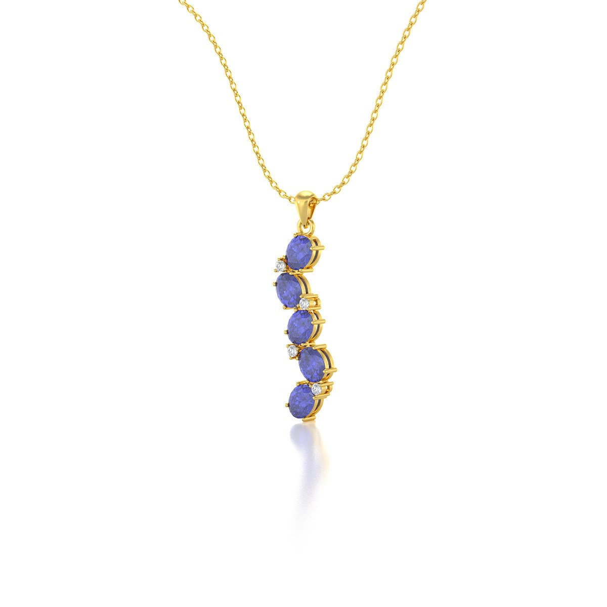 Collier Pendentif ADEN Or 585 Jaune Tanzanite et Diamants Chaine Or 585 incluse 1.78grs