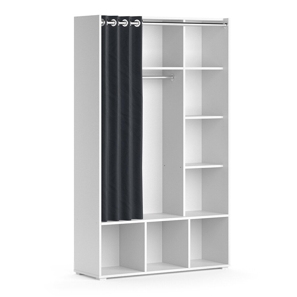 Vicco Kinderkleiderschrank Kinderzimmerschrank Kindergarderobe Luigi Weiß 106 x 178 cm modern Schrankregal Jugendzimmerschrank Organizer Vorhang Kleiderstange Fächer Aufbewahrung Spielzeugablage