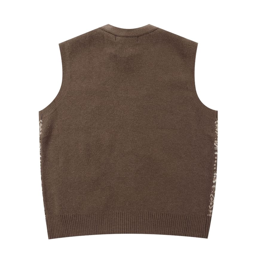 Cowpow - V-hals vest met patroon en enkele rij knopen