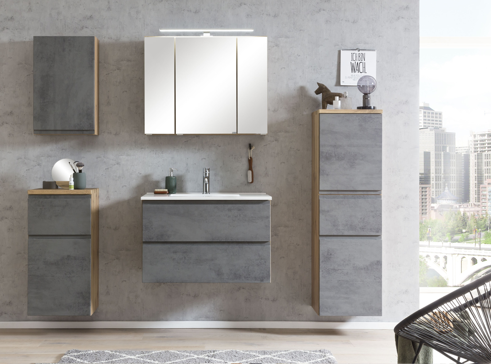 Hängeschrank - Wotaneiche - Oxid Beton - 40 cm