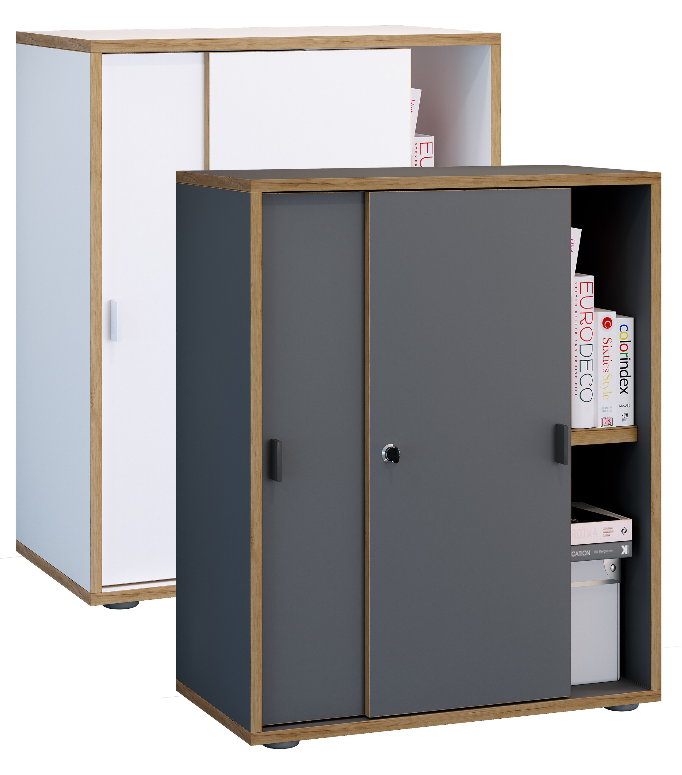 VCM Holz Büroschrank Ordner Aktenschrank Büromöbel Schrank Salia 2-fach Breite 60 cm Schiebetüren