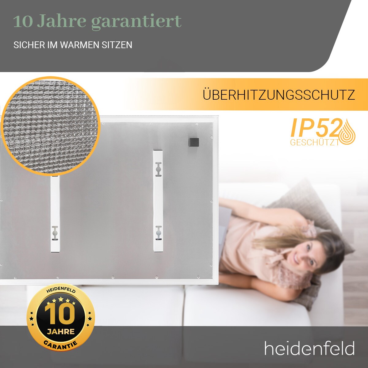 Heidenfeld Infrarot-Deckenheizung HF-HP500 mit Licht, 390-800Watt, 3-20m², Fernbedienung, LED-Rahmen (800 Watt, Warmweiß)